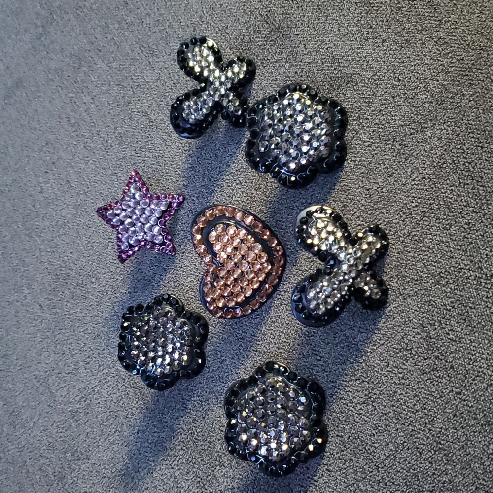 Bundle of 7 Adjustable Rings with Rhinestones New